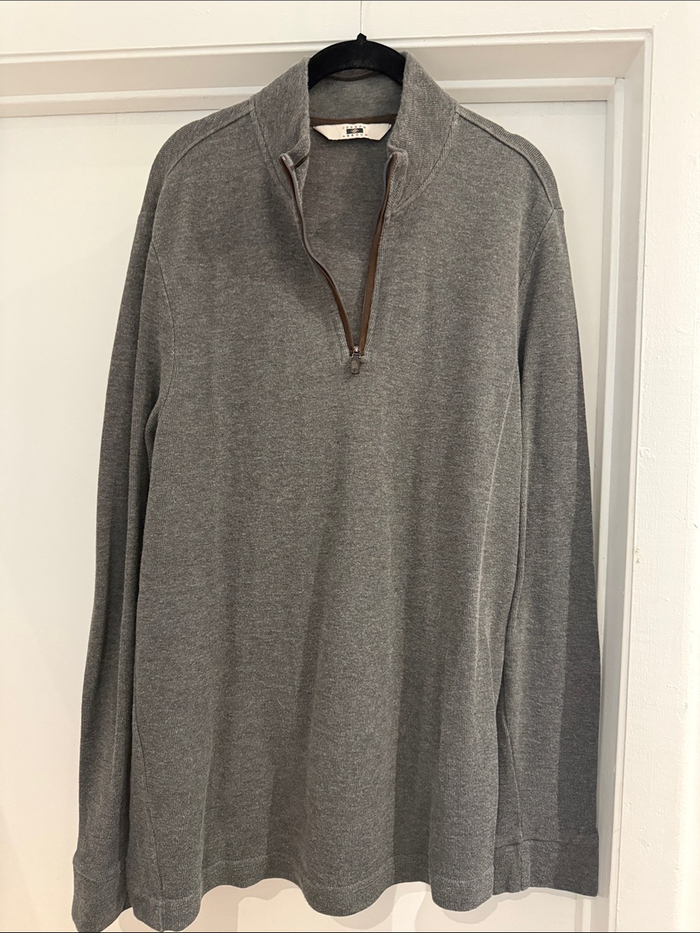 Joseph Abboud Gray Zip-Up Sweater with Brown Trim. Worn once. Beautiful sweater.